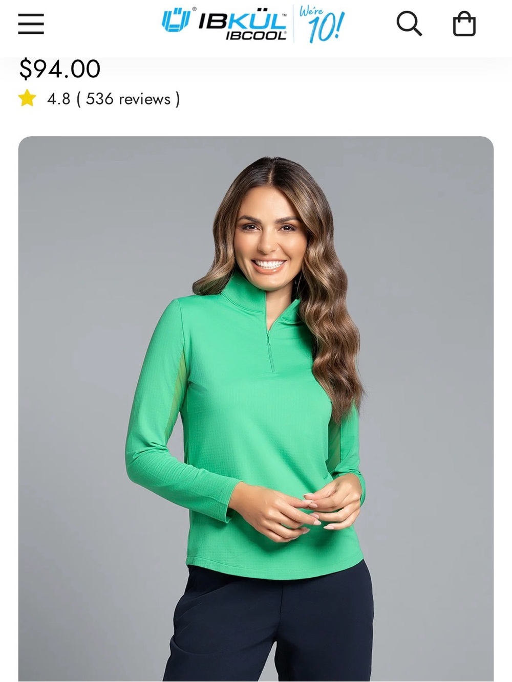 IBKUL Women's Bright Green Quarter-Zip Mock Neck Long Sleeve Top
